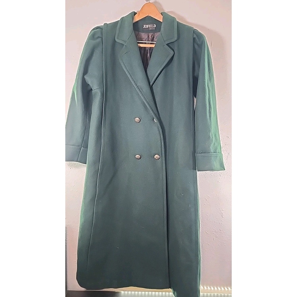 Vintage Jofeld Women Size Small Green Wool Blend Longline Double Breasted Jacket